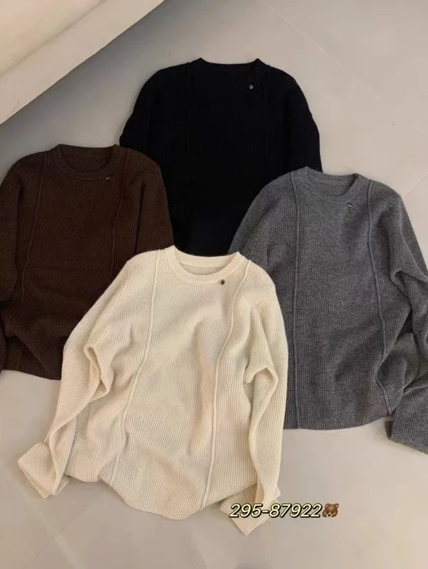 /水滴扣打底/金属贴标纯色简约百搭修身针织打底衫93610