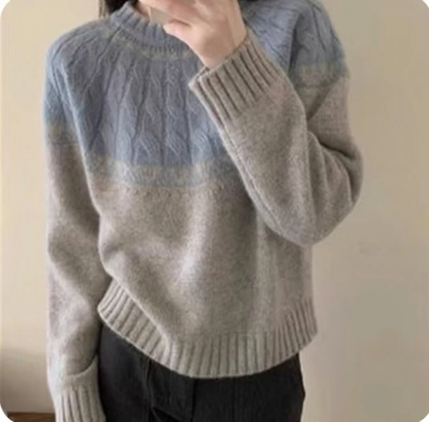 /独特/复古民族风菱形格针织衫厚实保暖圆领甜美时尚上衣女冬Z875