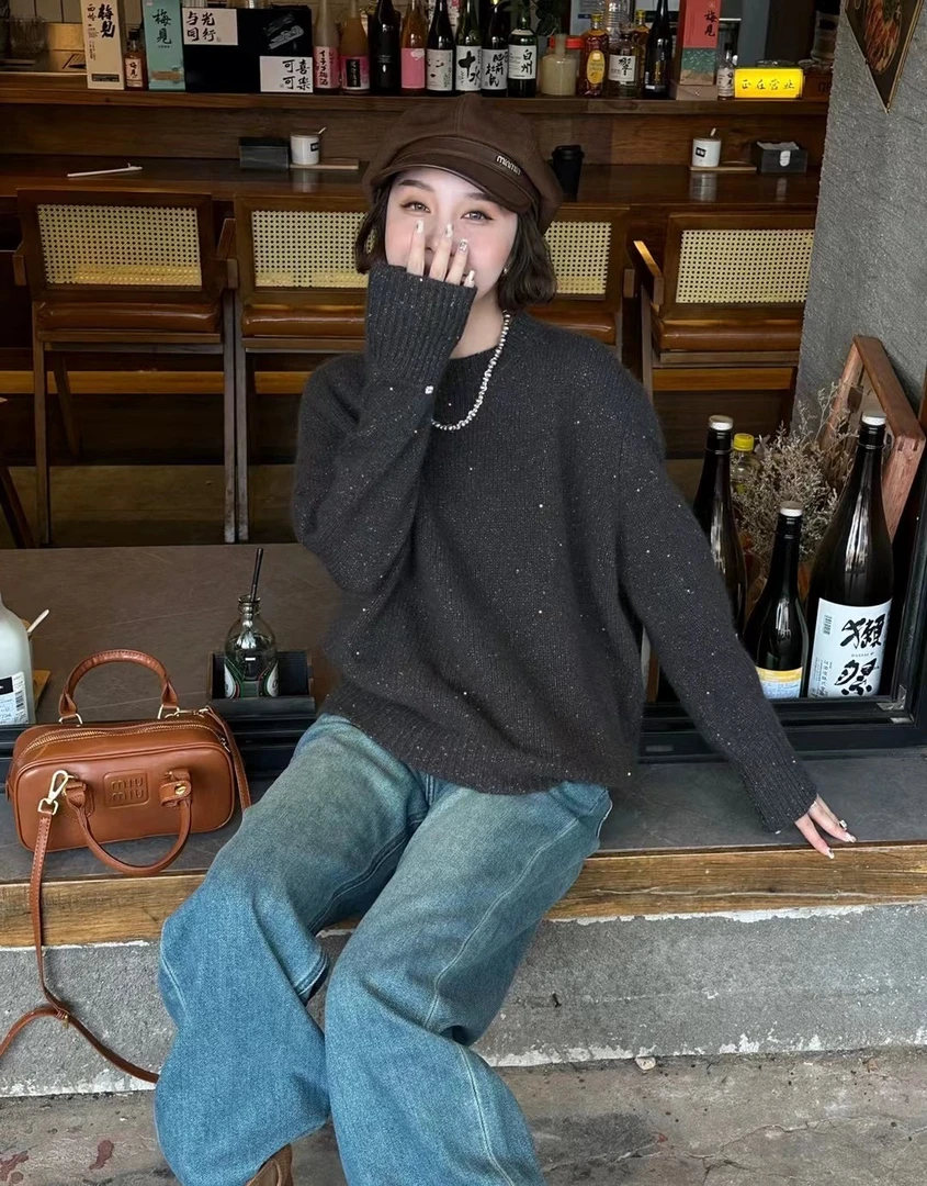 /亮片银河灰/星空毛衣女秋冬软糯宽松设计感加厚内搭上衣92988