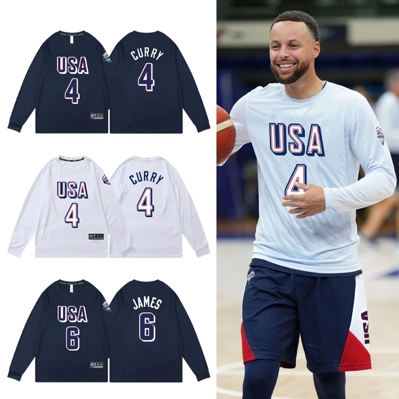 美国男篮詹姆斯库里速干训练投篮服长袖男 美式杜兰特篮球运动T恤