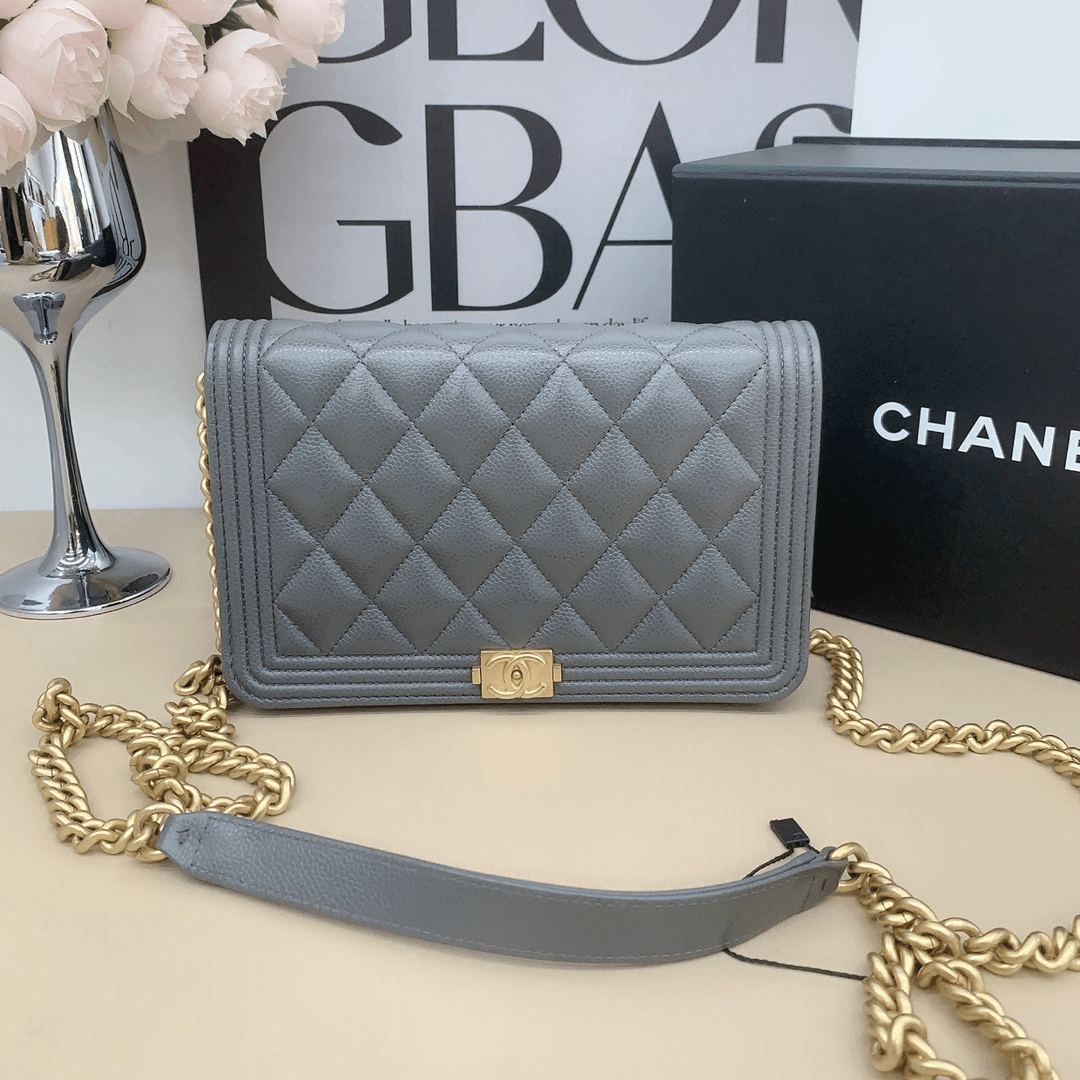 95新 Chanel/香奈儿 香奈儿 Leboy 水泥灰woc 链条包 芯片款