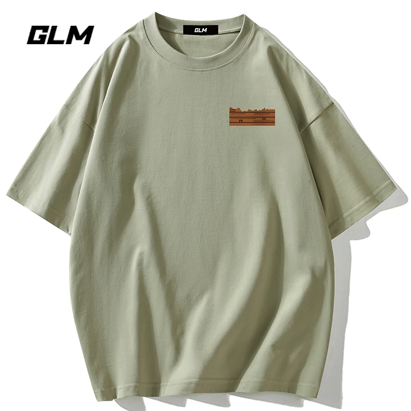 潮牌GLM夏季纯棉男士短袖T恤百搭印花体恤衫衣服圆领重磅半袖上衣