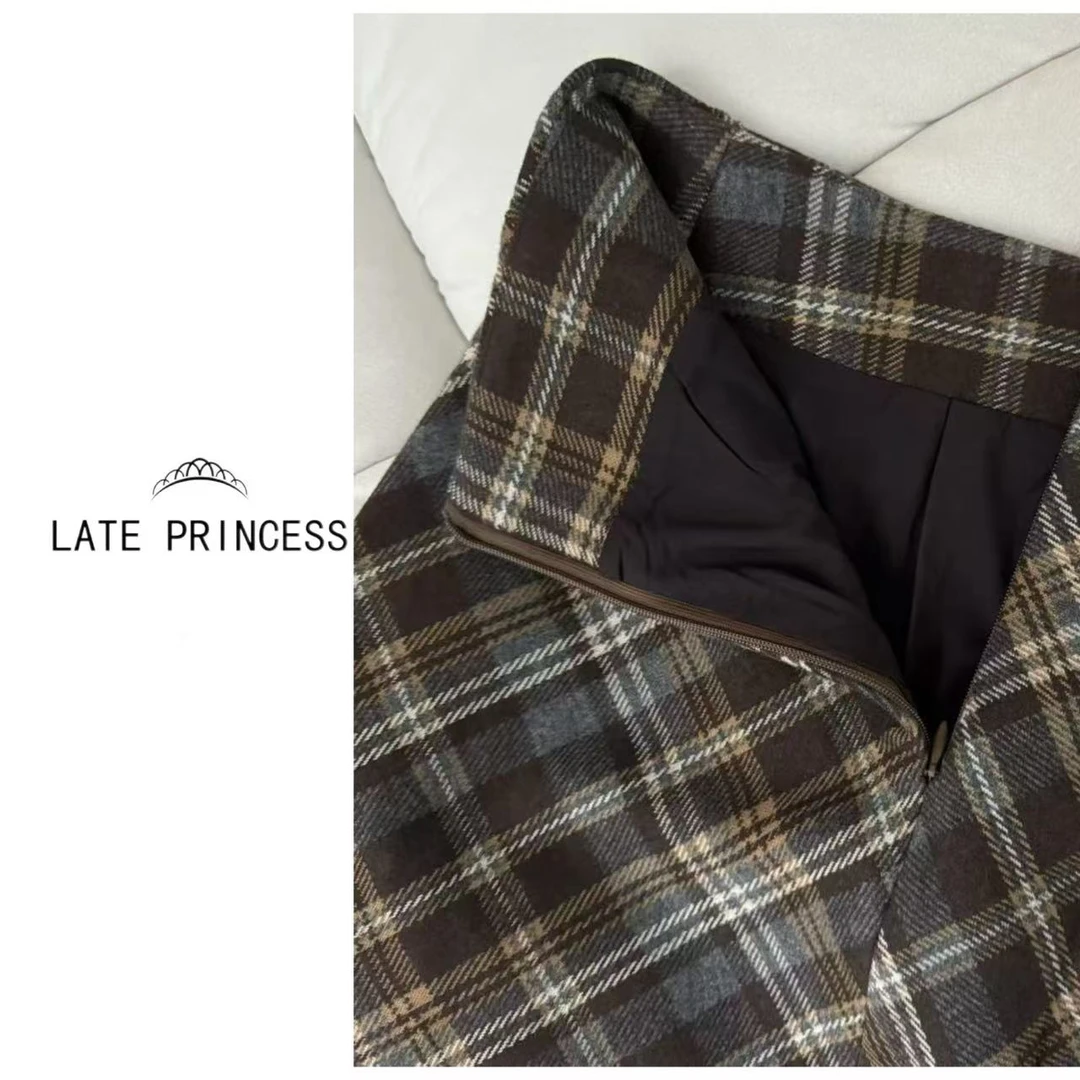 LATE PRINCESS 【相思南国】冬装新款气质复古英伦风A字裙