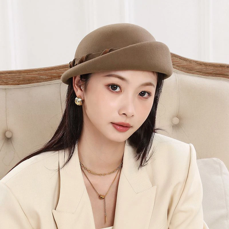 诗丹凯萨帽子女秋冬天贝雷帽女英伦时尚羊毛呢帽女出游逛街小礼帽