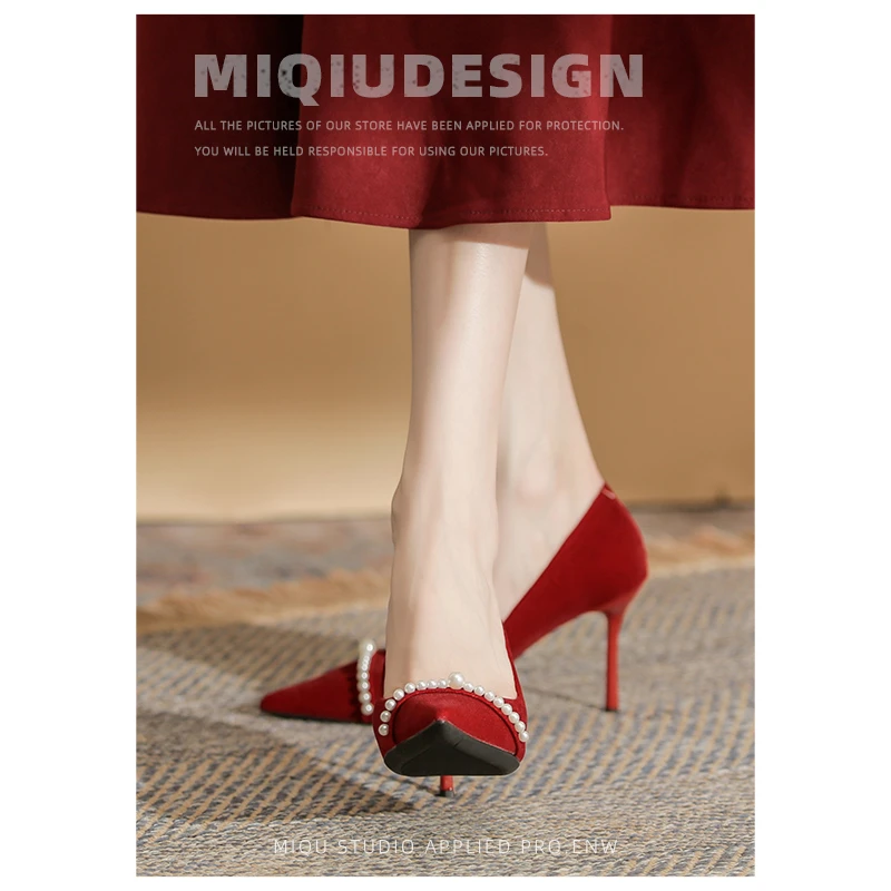 红色婚鞋新娘鞋秀禾婚纱2024新款高端大气上档次爆款高跟鞋女尖头