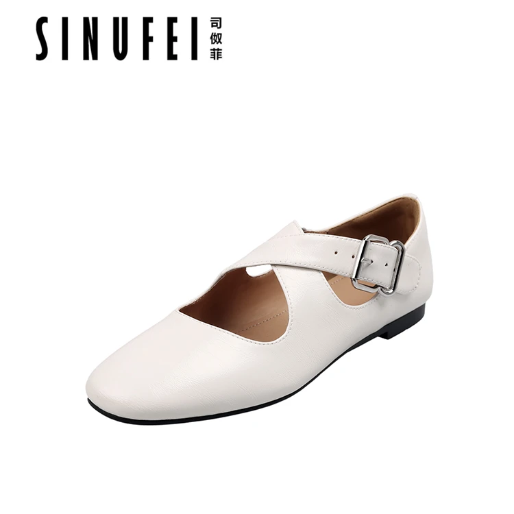 2024新款交叉圆头低跟羊皮浅口单鞋女时尚平底女鞋