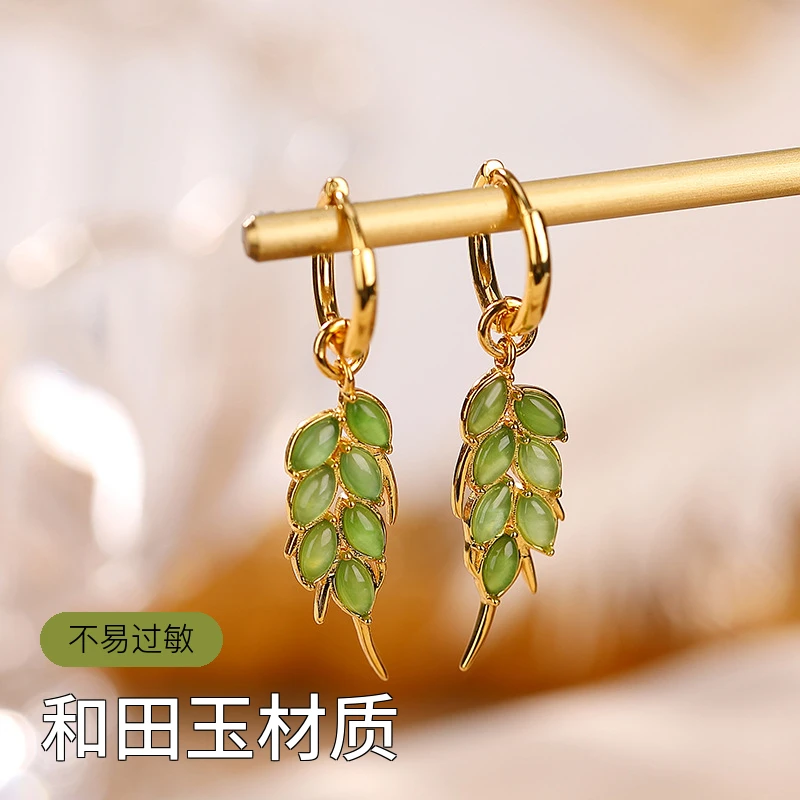 和田玉耳环和田碧玉耳饰925银绿色小清新祝大卖耳环田园气质百搭