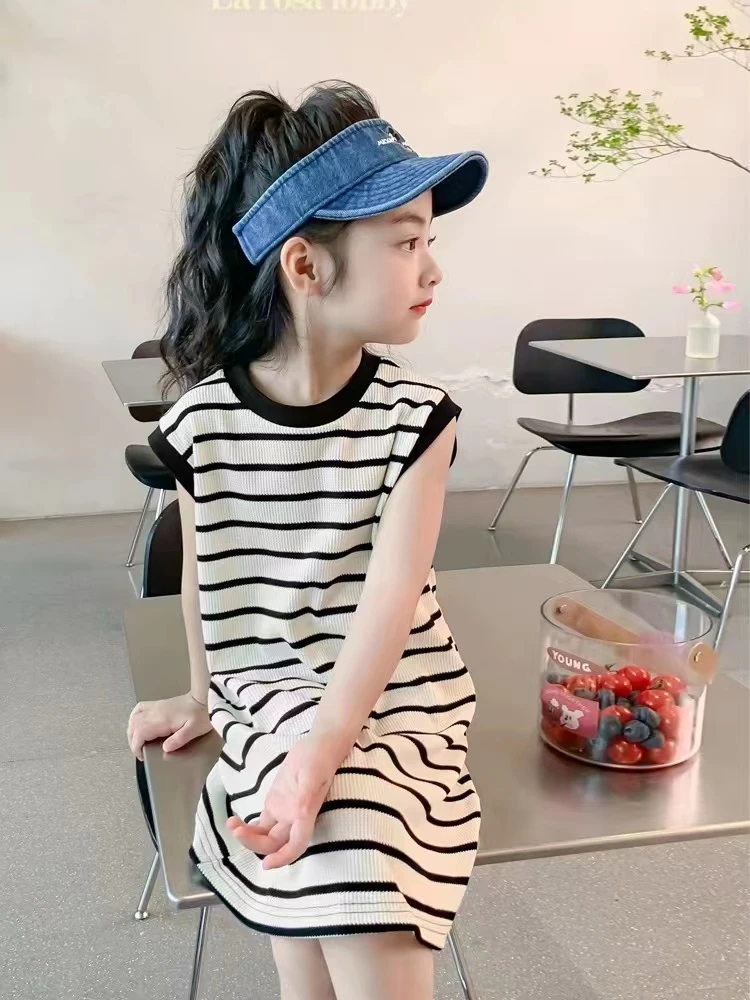 女童背心裙子女孩韩版吊带裙宝宝洋气无袖上衣儿童夏季薄款中长款