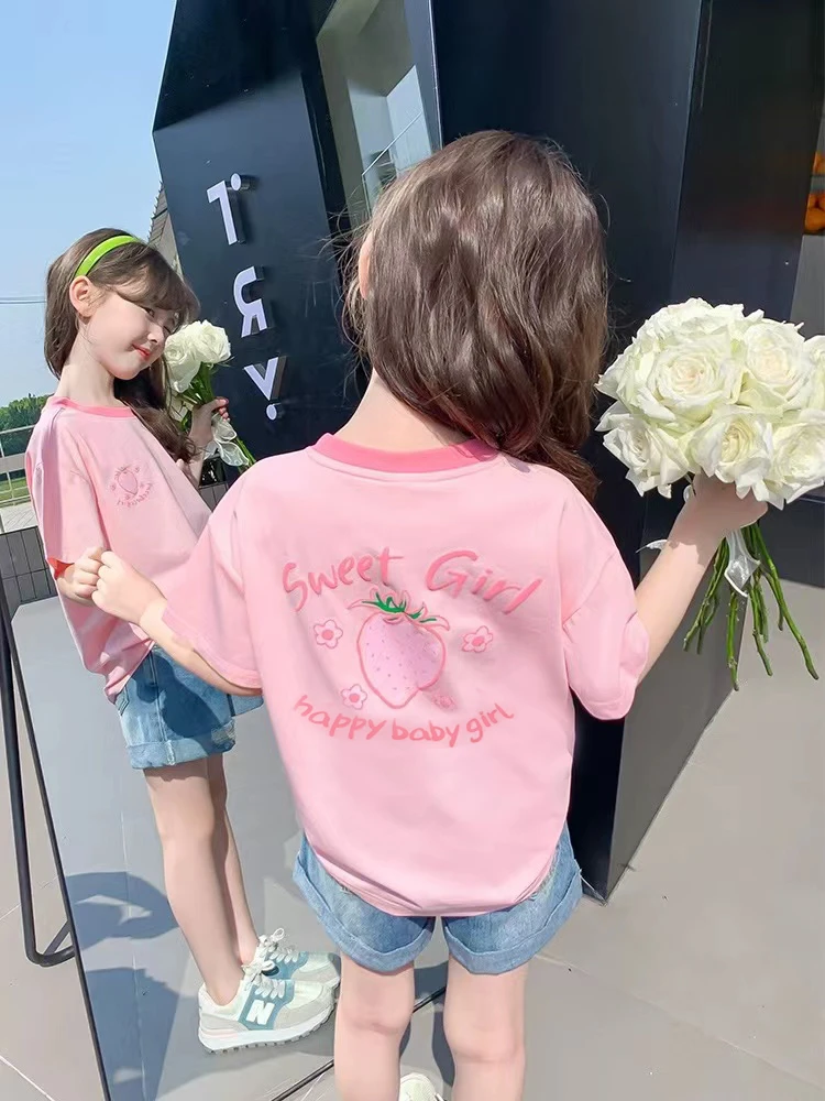 女童短袖T恤女孩洋气半袖宝宝夏款T恤儿童半袖纯棉女宝休闲衣服潮