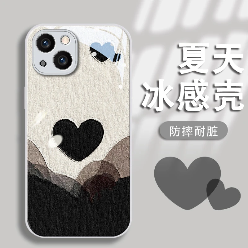 金属漆玻璃壳双爱心苹果15手机壳iPhone14Promax全包13/12高级感