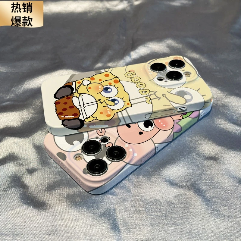 海绵宝宝苹果15菲林壳iPhone14/13/12/xsmax/8/7plus情侣款保护壳