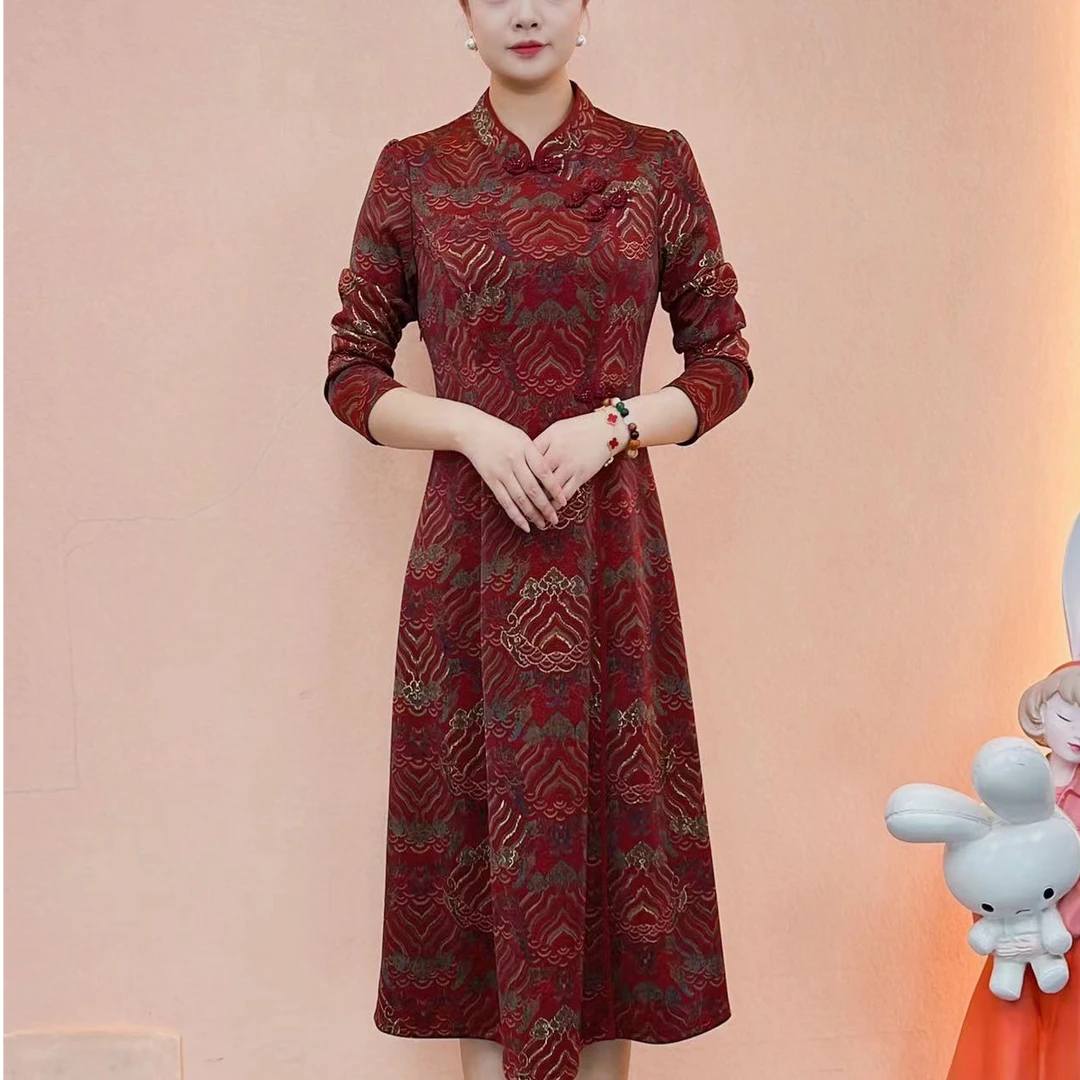 【典雅定制】早春新款修身气质显瘦洋气中时尚妈妈装收腰连衣裙