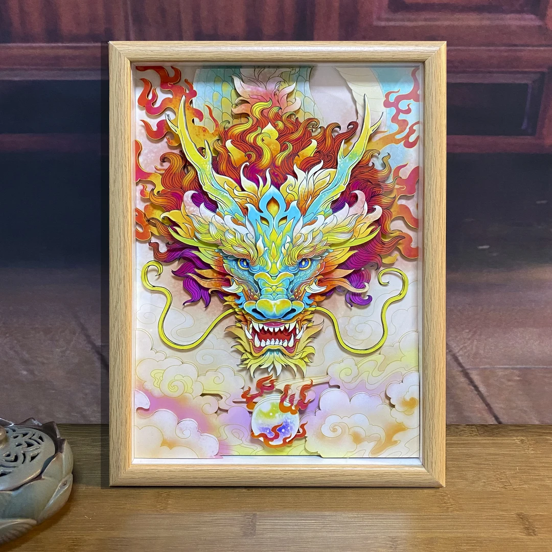 宝藏文创龙驭四海真多层3D立体画办公室客厅摆桌件面家居饰品