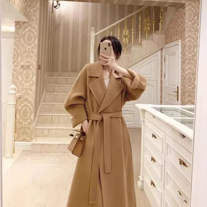 驼色双面呢子大衣女2024年新款秋冬宽松高级感气质中长款毛呢外套