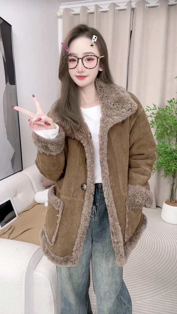 2024双面穿新款羊毛外套百 搭显瘦加厚冬季皮毛一体