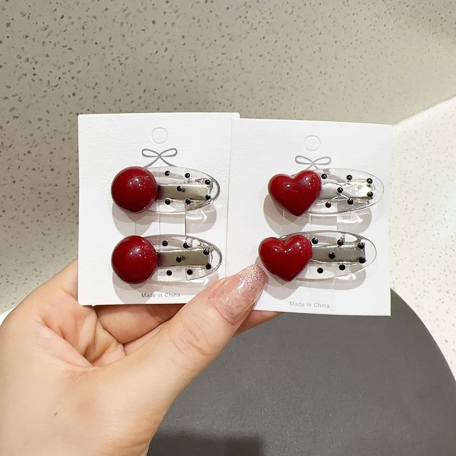 可爱波点发夹红色前额刘海夹侧边小号发卡鸭嘴夹韩版发饰2024年