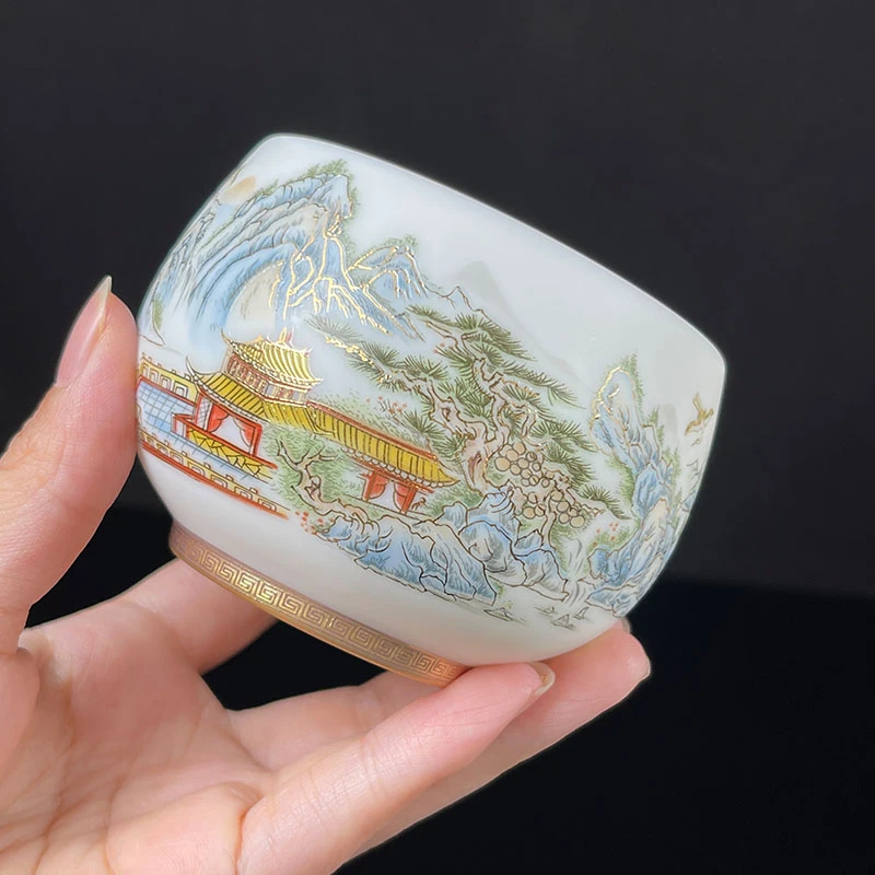 德化白瓷羊脂玉世外桃源主人杯单杯大高档男女个人专用陶瓷品茗杯