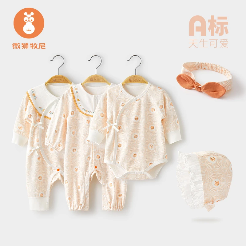 【森系花语】新生儿衣服春秋装超萌公主满月哈衣爬服百天宝宝连体衣