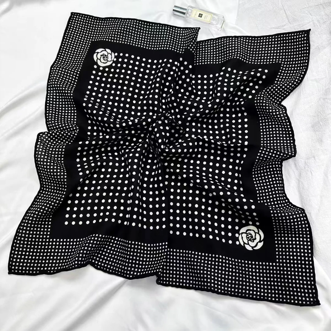 桑蚕丝羊毛【圆点玫瑰60丝毛方巾】经典百搭手工卷边围巾丝巾披肩