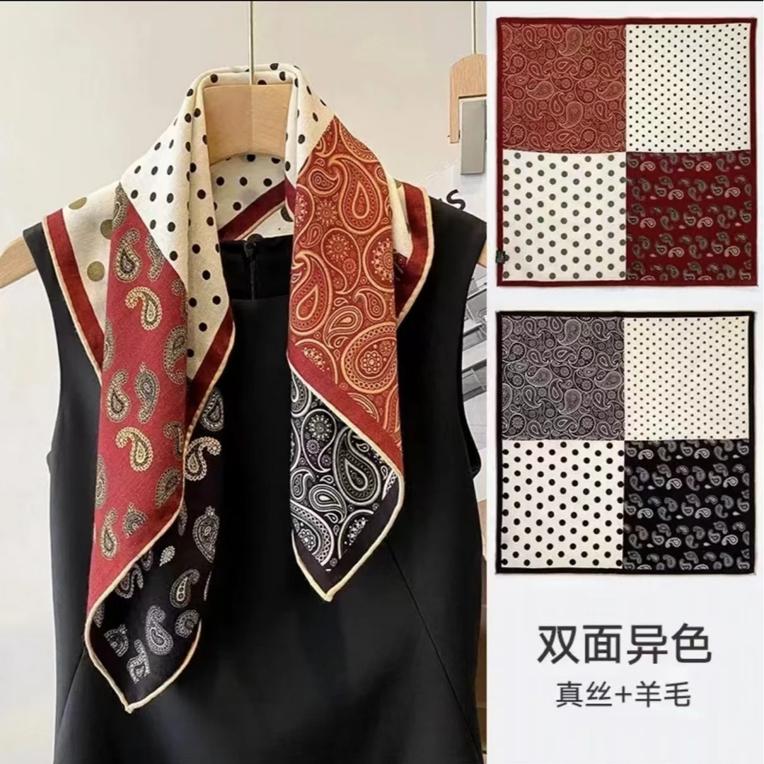 桑蚕丝真丝羊毛意境巴黎丝毛方巾双面异色女高级百搭围巾丝巾披肩