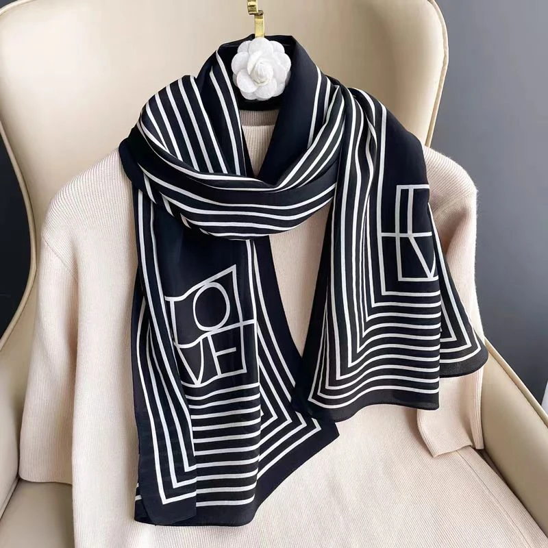 100%桑蚕丝真丝双绉35*135倾心长条女士高端薄款简约百搭丝巾披肩