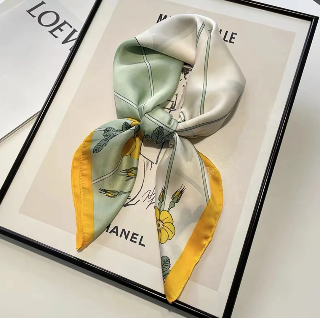 100%桑蚕丝【海棠春色53左右】 素绉缎高端丝巾围巾