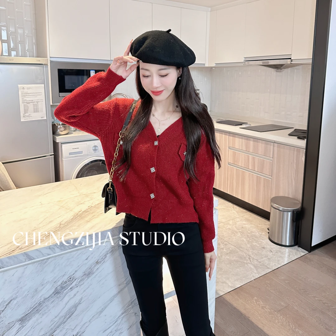 MY0248五角星扣开衫毛衣