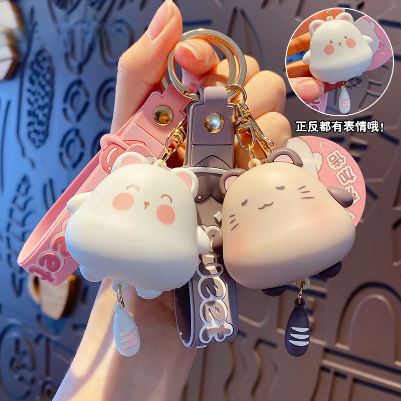 可爱猫咪钥匙扣男女高颜值潮流汽车熊猫钥匙链精致情侣书包挂件