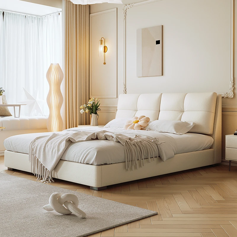 【苏宁推荐】冬熊北欧简约现代轻奢真皮软包婚床大床奶油风双人主卧