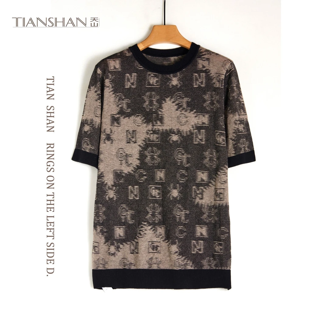 天山男装【可机洗】2024夏季针织新款男士桑蚕丝针织短袖-YTNM3671T