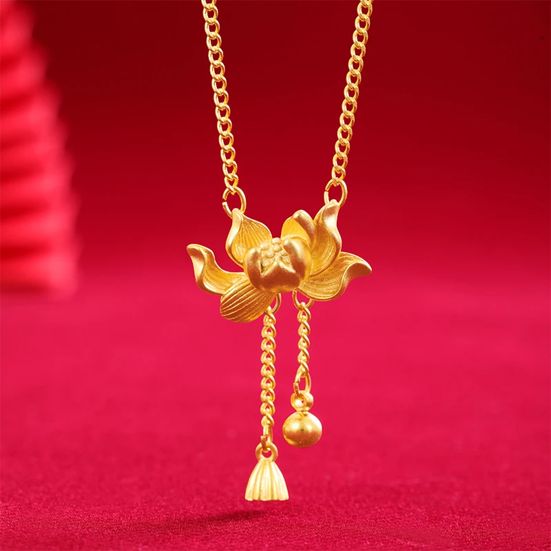 合金项链 新品荷花两世欢项链女款莲子简约气质流苏项链坠链