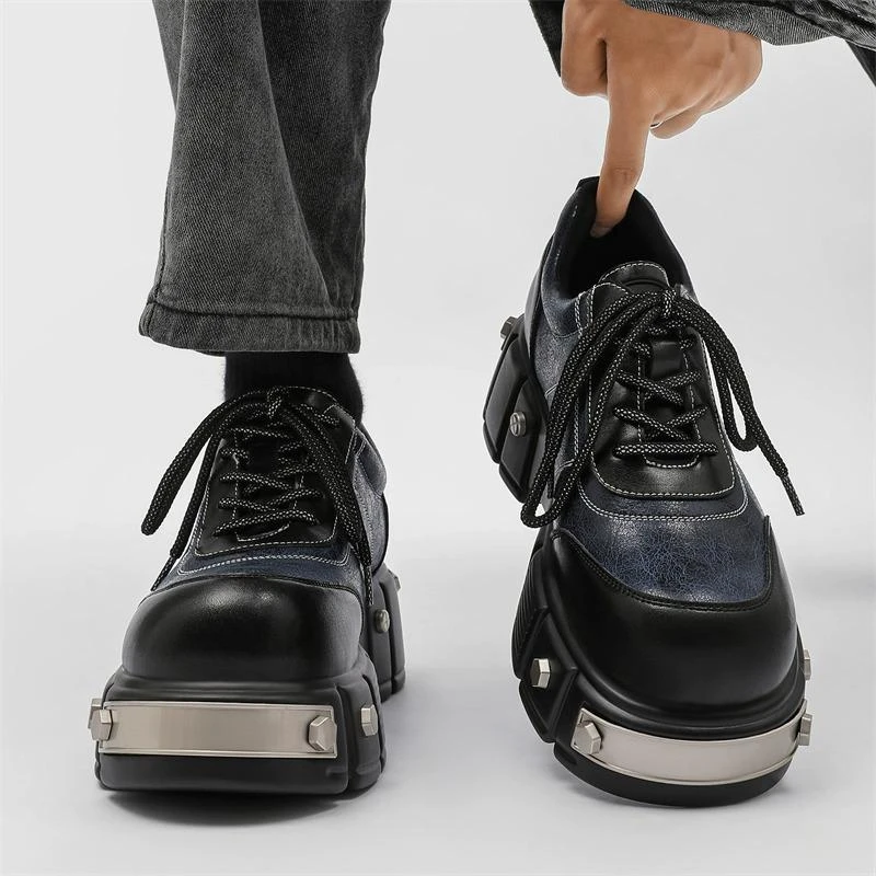 cleanfit德比鞋男7厘米厚底增高机能圆头皮鞋英伦拼接小众大头鞋