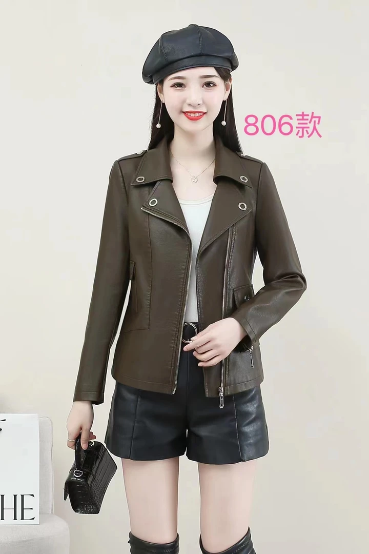 2022春秋新款海宁短款皮衣女韩版修身小西服皮夹克女西装领皮外套