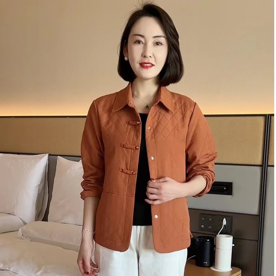 春装新款外套女2024休闲百搭宽松女士翻领盘扣国风长袖时尚上衣