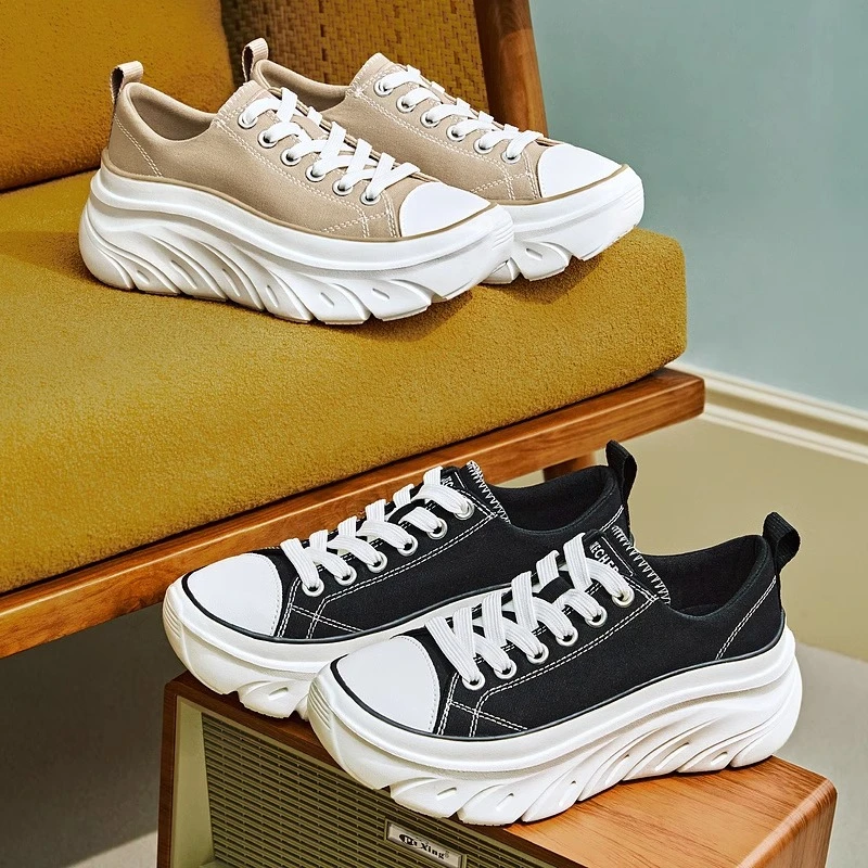 Skechers波纹底秋季新款女士经典百搭帆布鞋厚底增高休闲鞋177435