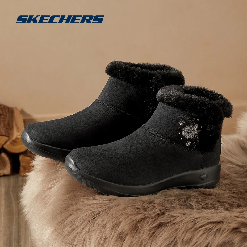 Skechers斯凯奇秋冬保暖雪地靴女冬加绒一脚蹬棉鞋小短靴144000