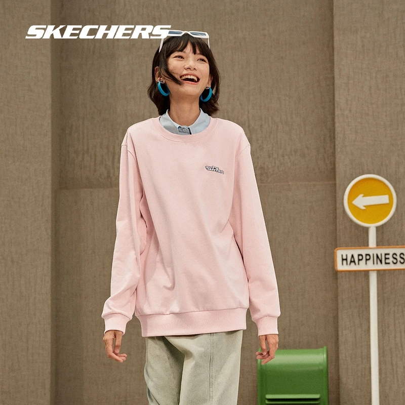 斯凯奇男女同款秋冬加绒卫衣保暖锁温情侣衫L423U104 DB