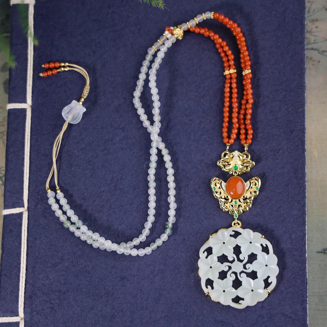 【清欢】原创国风手工设计s925银镶和田吊坠项链