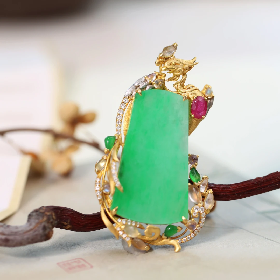 【苍翠】原创国风新中式定制珠宝18金镶嵌翡翠吊坠