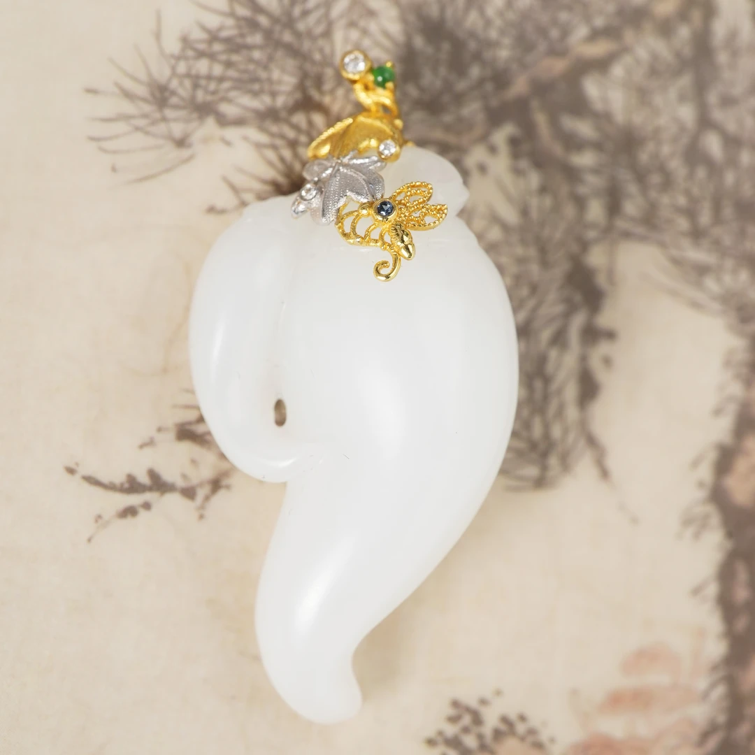 【椒瑾】原创国风新中式定制珠宝18k金镶嵌和田吊坠