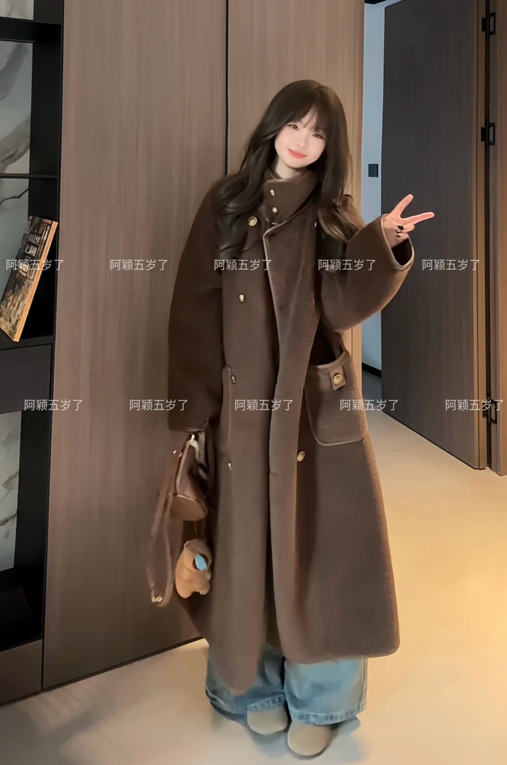 毛绒大衣宽松摇粒绒女冬季高级感显瘦立领毛毛外套中长款加厚时尚