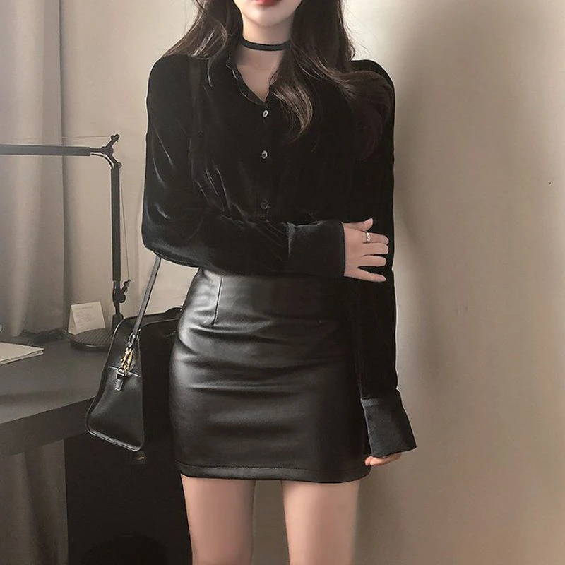气质皮裙打底黑色包臀打底女显瘦半身裙一步裙百搭高腰黑色包臀裙