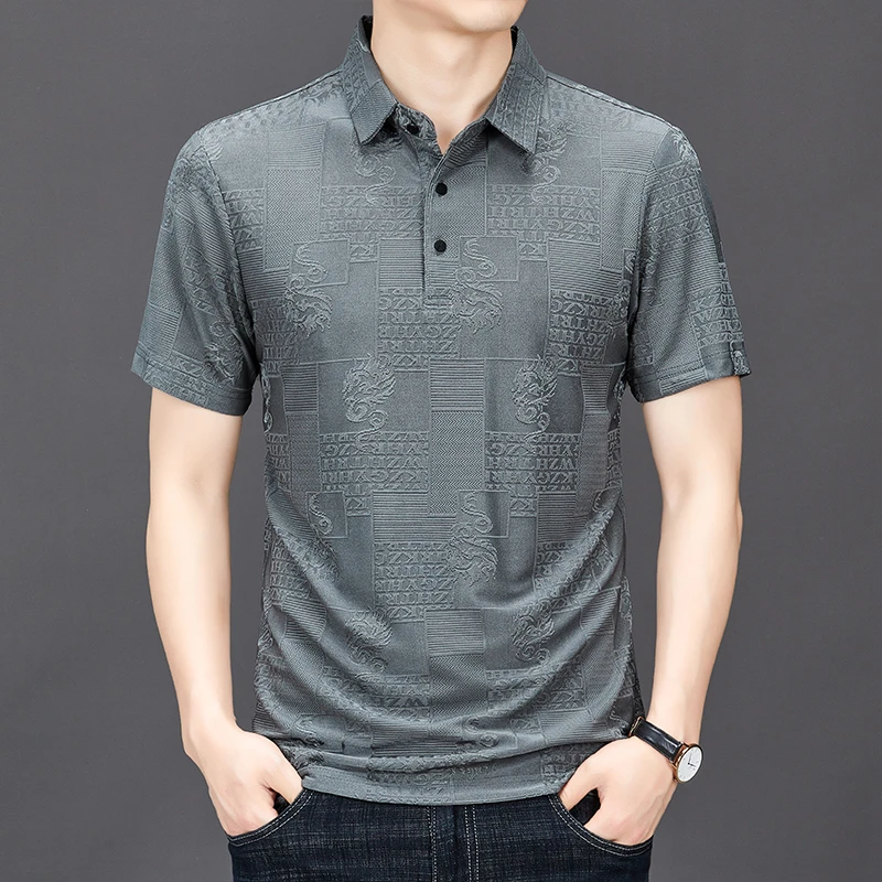 Polo衫男士夏季冰丝透气休闲半袖中年时尚宽松薄款翻领T恤爸爸装