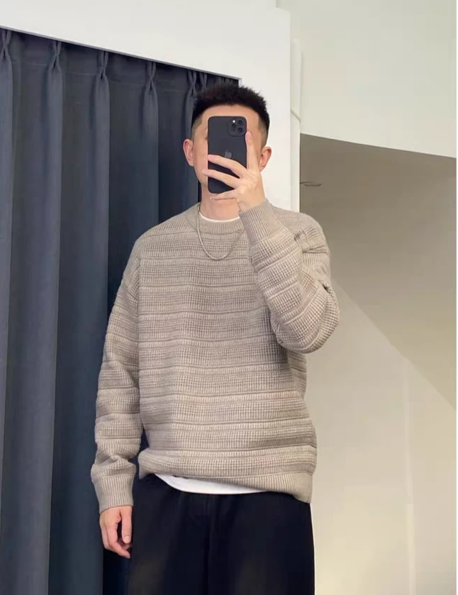 2024秋冬新款提花加厚宽松潮流圆领男士针织毛衣