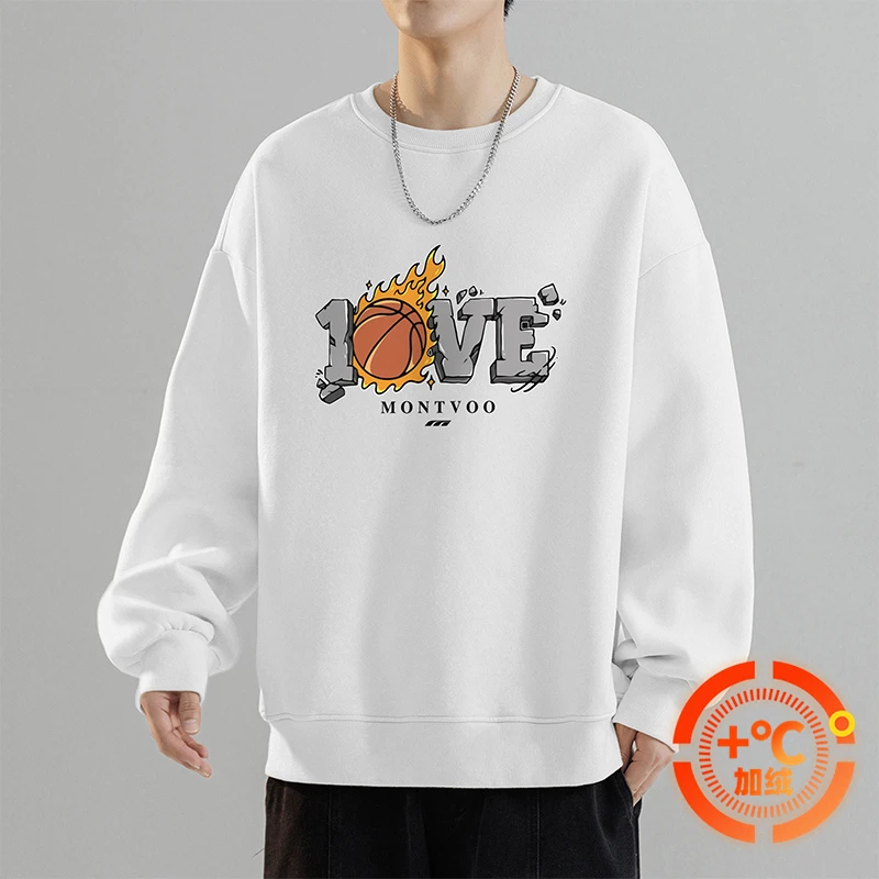 迈特优新款加绒圆领卫衣男士印花百搭宽松休闲潮牌套头上衣1632