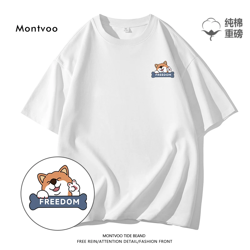 纯棉重磅趣味印花短袖T恤男生夏季薄款宽松港风ins情侣款上衣服SX