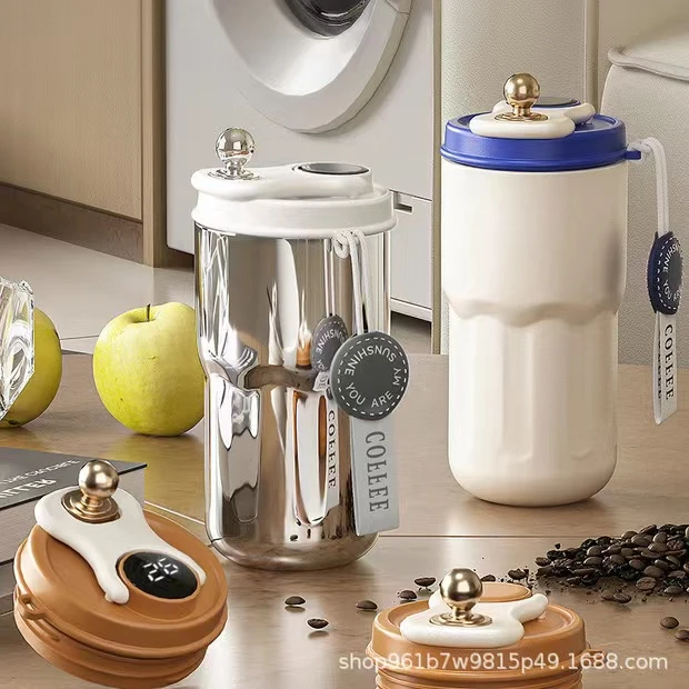 轻奢家用随行咖啡杯316不锈钢便携水杯携提绳保温杯