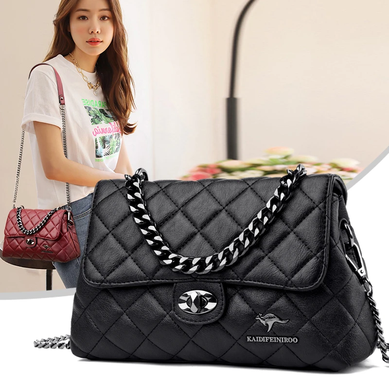 专柜正品真皮小香风时尚百搭斜挎包菱格气质潮流单肩包女士斜跨包