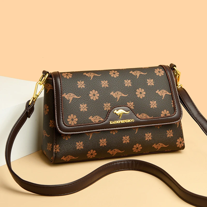 爆款真皮女包轻奢时尚百搭女士复古印花单肩包中年妈妈包斜挎包女