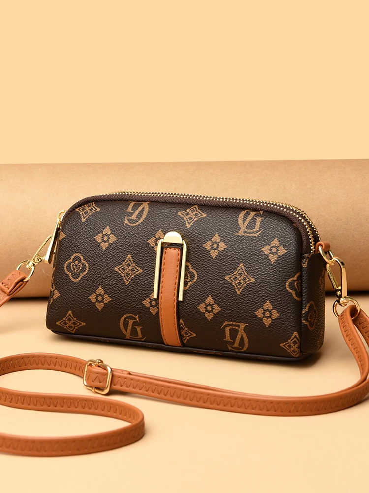 时尚百搭中年印花真皮小包包休闲简约洋气妈妈包韩版潮流斜挎包包